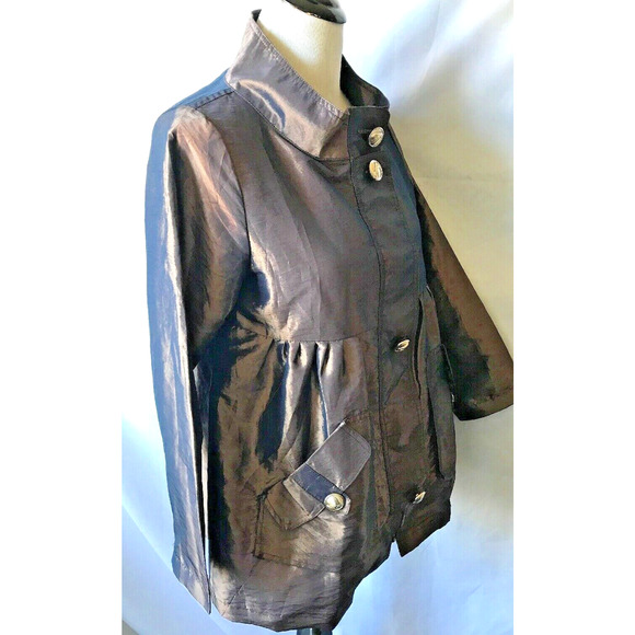 VANKLEE Iridescent Brown Taffeta Lightweight Zip up Jacket Drawstring Size S - Picture 3 of 7